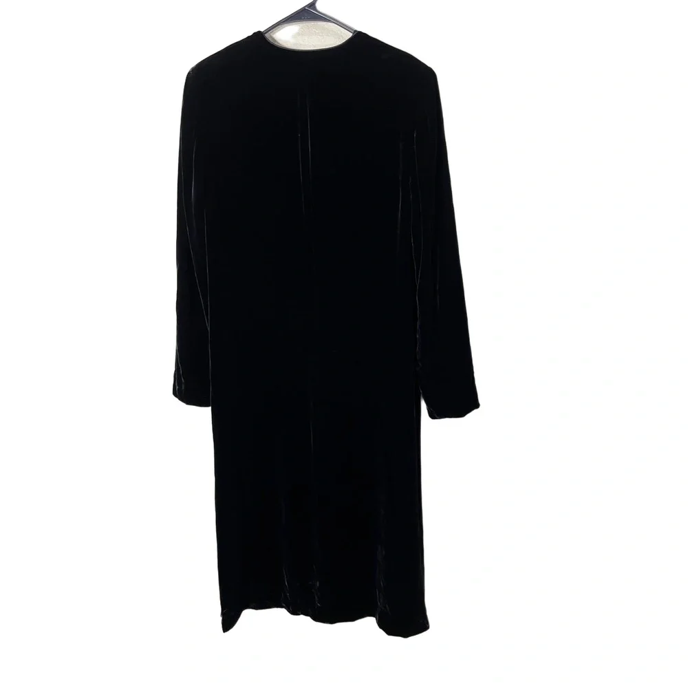 Worth Vintage‎ 90s Black Long Midi Velvet OpenFront Duster Jacket Size 6 - Picture 8 of 9